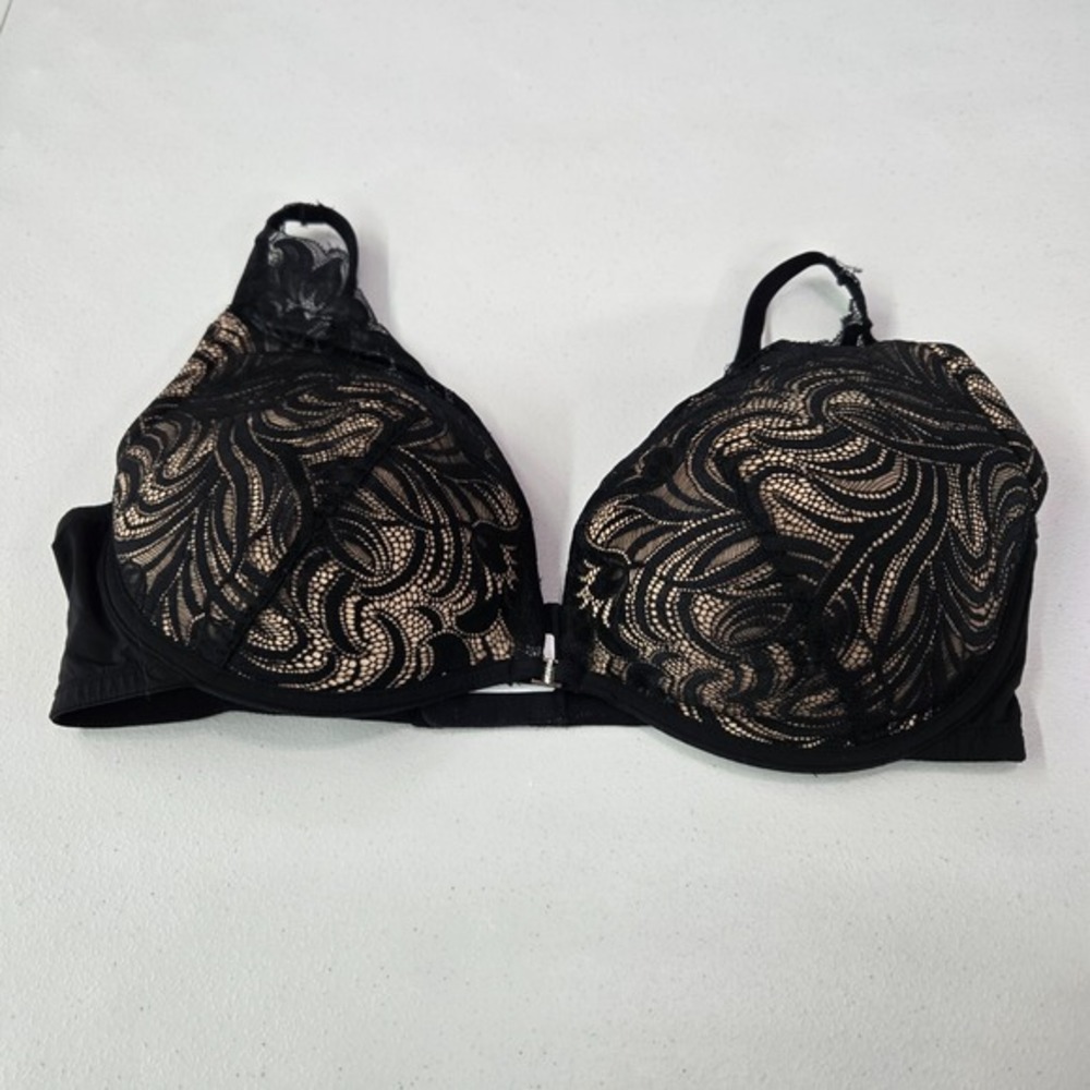 Adore Me Women Bra 40D Black Lace Swirl Underwire Lightly Lined